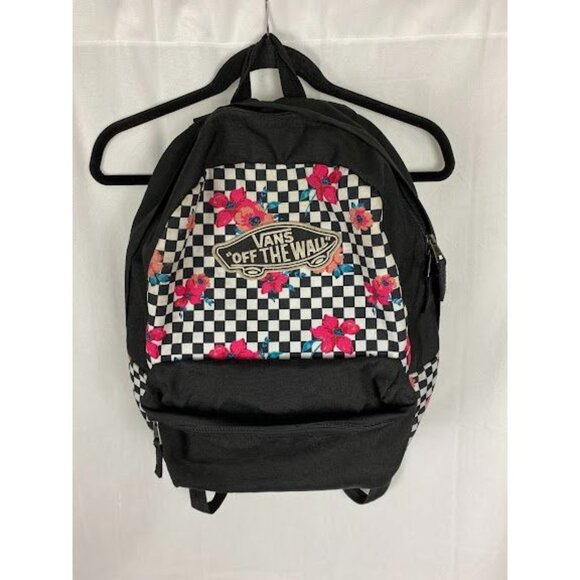 Vans Off the wall Black White Checkered Hibiscus flower Print BackPack. - Picture 1 of 11